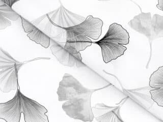 100% Cotton fabric ginkgo on white by Stofex.