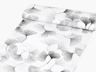 100% Cotton fabric ginkgo on white by Stofex.