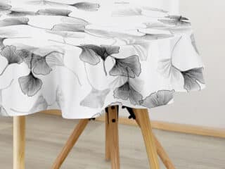 Oval cotton tablecloth ginkgo on white by Stofex.