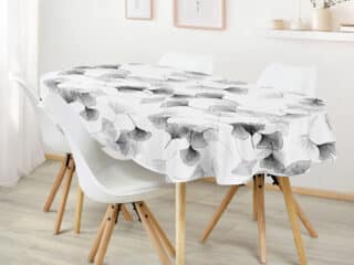 Oval cotton tablecloth ginkgo on white by Stofex.