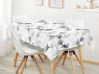 Square cotton tablecloth ginkgo on white by Stofex.