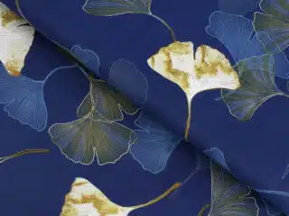 100% Cotton fabric ginkgo on dark blue by Stofex.