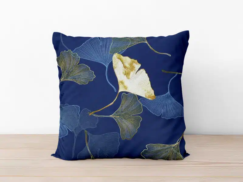 Cotton pillowcase ginkgo on dark blue by Stofex.