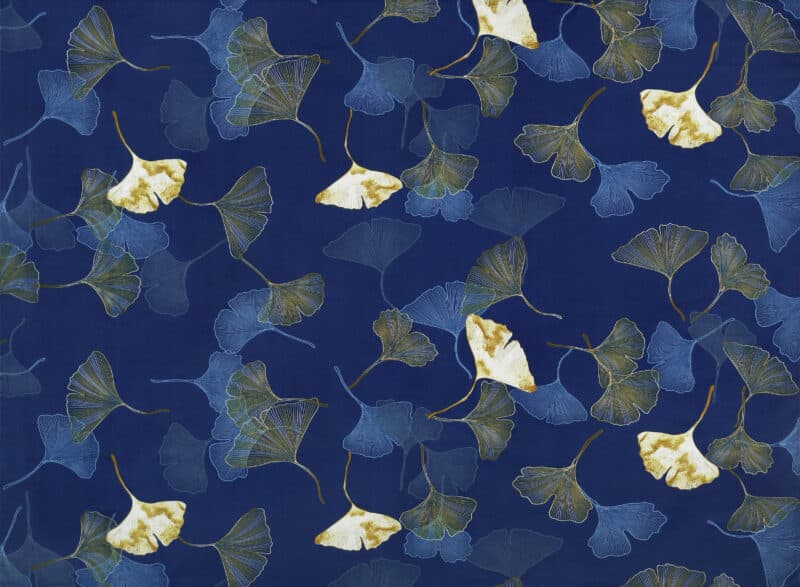 100% Cotton fabric ginkgo on dark blue by Stofex.