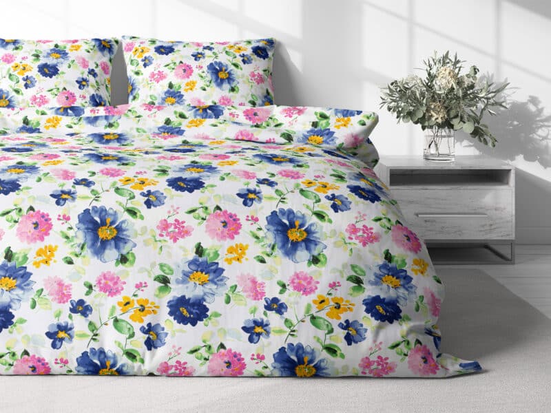 Cotton bed linen flowers on white by Stofex.