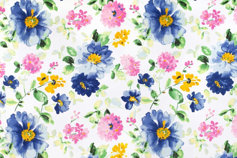 Oval cotton tablecloth watercolour flowers on white by Stofex.