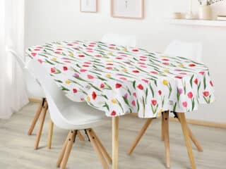 Oval cotton tablecloth with tulips by Stofex.