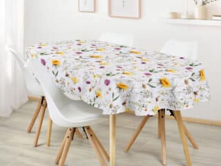 Oval cotton tablecloth meadow and bumblebee by Stofex.