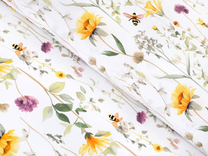 Round cotton tablecloth meadow and bumblebee by Stofex.