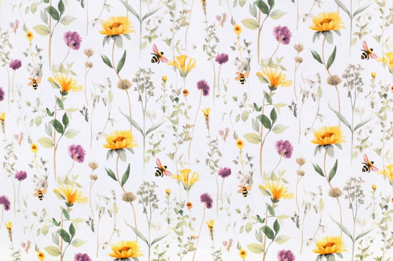 Round cotton tablecloth meadow and bumblebee by Stofex.