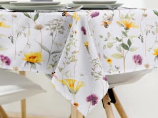 Square cotton tablecloth meadow and bumblebee by Stofex.