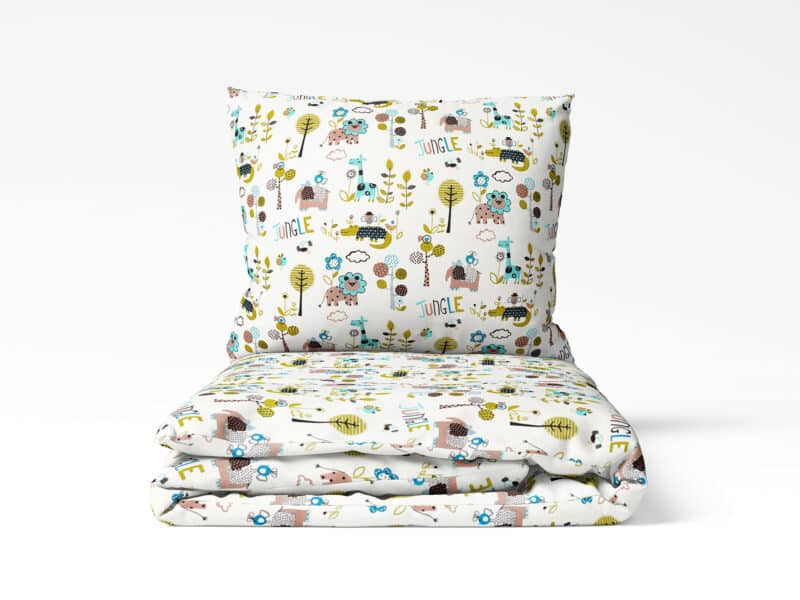 Kids' cotton bed linen green jungle on white background by Stofex.