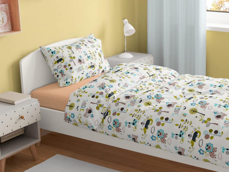 Kids' cotton bed linen green jungle on white background by Stofex.