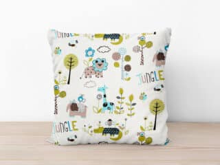 Kids' cotton pillowcase green jungle on white background by Stofex.