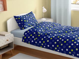 Kids' cotton bed linen stars on blue background by Stofex.