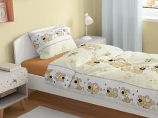 Kids' cotton bed linen - dog and bone on cream background by Stofex.