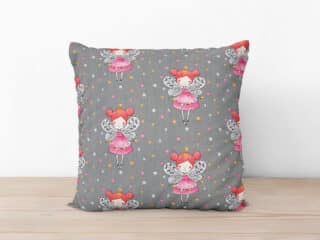 Kids' cotton pillowcase fairies on grey background by Stofex.