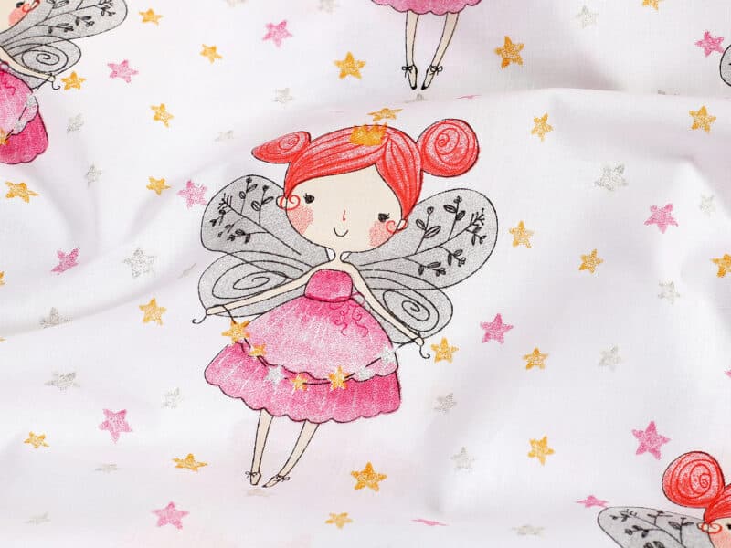 Kids' cotton pillowcase fairies on white background by Stofex.