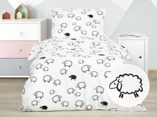 Kids' cotton bed linen black sheep on white by Stofex.