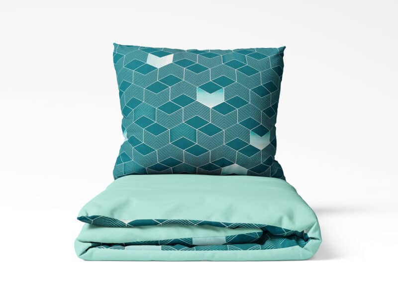 Cotton bed linen 3D squares on petrol - duo by Stofex.