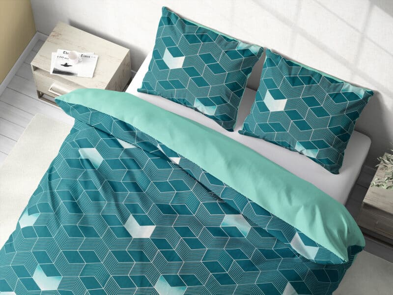 Cotton bed linen 3D squares on petrol - duo by Stofex.