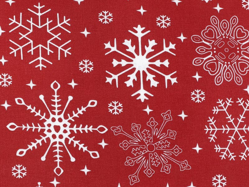 Christmas cotton pillowcase snowflakes on red by Stofex.