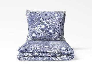 Cotton bed linen dark blue mandalas on white by Stofex.