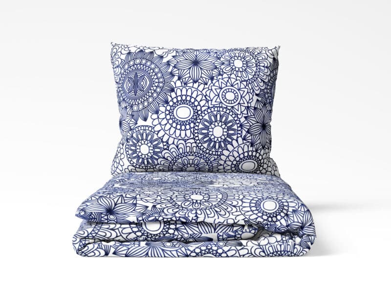 Cotton bed linen dark blue mandalas on white by Stofex.