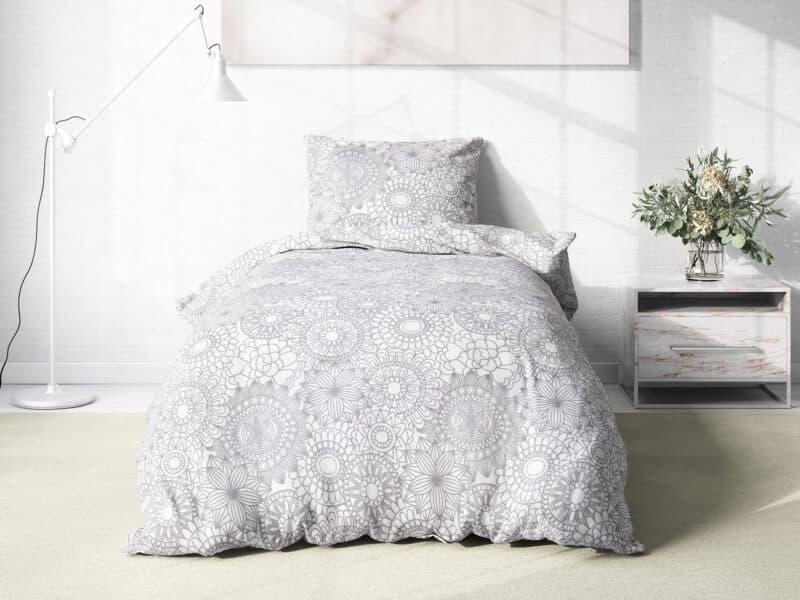 Cotton bed linen grey mandalas on white by Stofex.