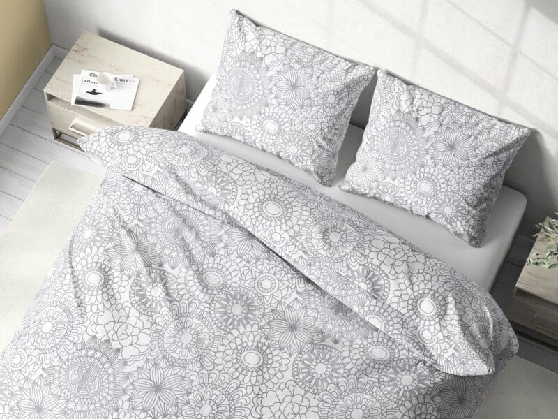 Cotton bed linen grey mandalas on white by Stofex.