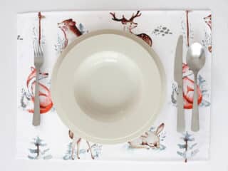 Christmas cotton placemat deer on white by Stofex.