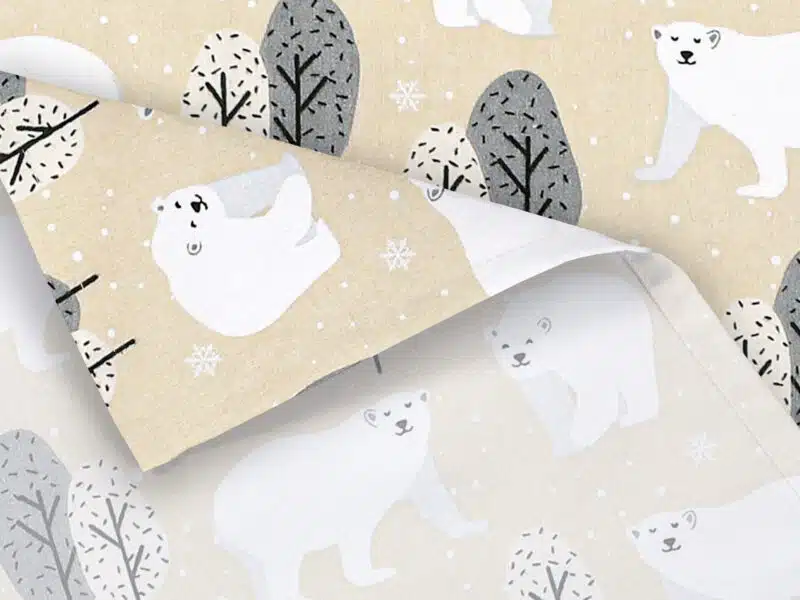 Christmas cotton tablecloth polar bear on beige by Stofex.