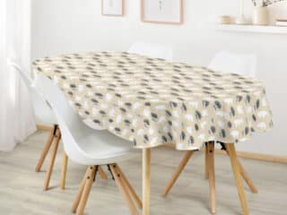 Christmas oval cotton tablecloth polar bear on beige by Stofex.