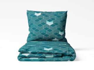 Cotton bed linen 3D squares on petrol by Stofex.