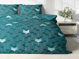 Cotton bed linen 3D squares on petrol by Stofex.