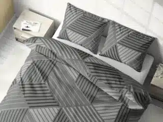 Cotton bed linen geometric stripes on grey by Stofex.