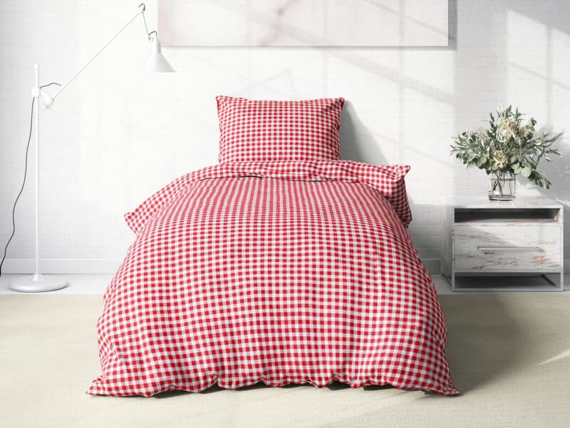 Cotton bed linen red checkered by Stofex.