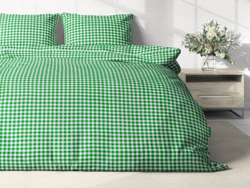 Cotton bed linen green checkered by Stofex.