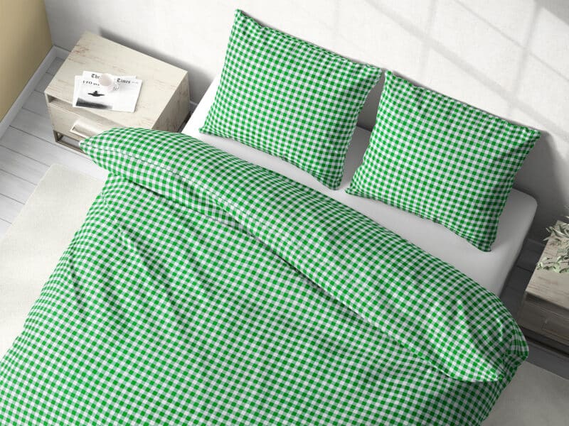 Cotton bed linen green checkered by Stofex.