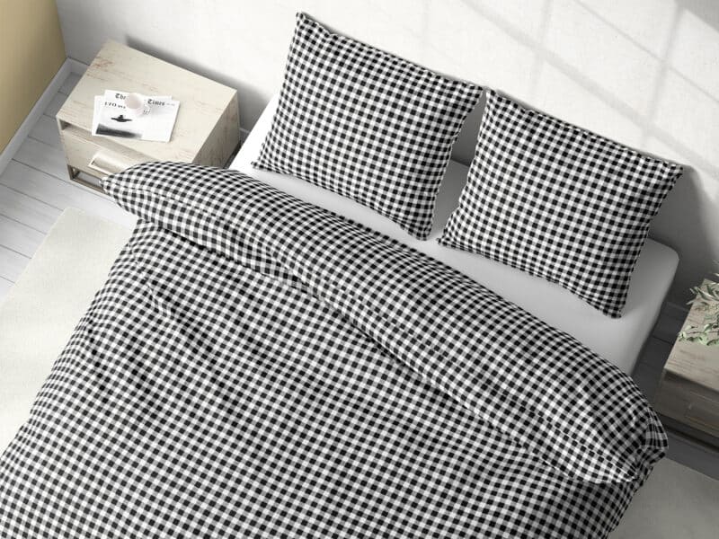 Cotton bed linen black checkered by Stofex.