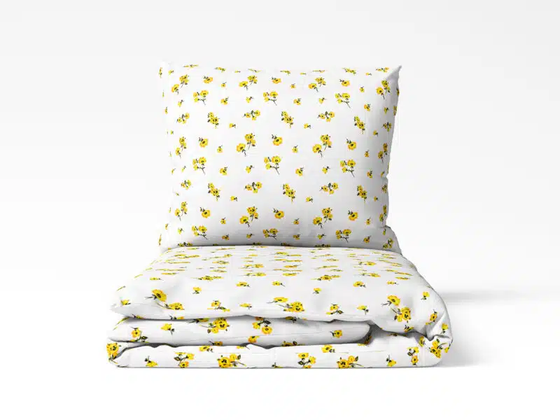 Cotton bed linen yellow flowers on white by Stofex.