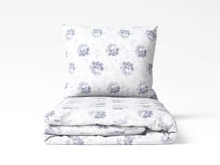 Cotton bed linen blue ornaments on white by Stofex.