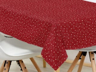 Christmas square cotton tablecloth stars on red by Stofex.