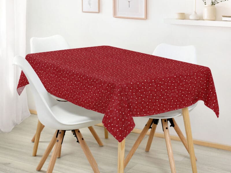 Christmas square cotton tablecloth stars on red by Stofex.