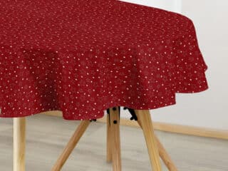 Christmas oval cotton tablecloth stars on red by Stofex.