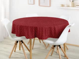 Christmas round cotton tablecloth stars on red by Stofex.