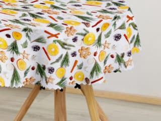 Christmas Teflon round tablecloth gingerbread and orange by Stofex.