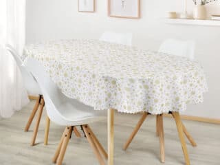 Christmas Teflon oval tablecloth golden snowflakes by Stofex.