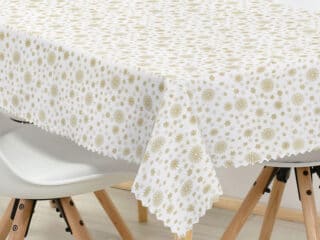 Christmas Teflon square tablecloth golden snowflakes by Stofex.