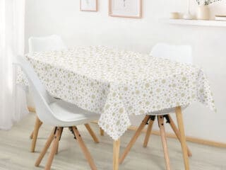 Christmas Teflon square tablecloth golden snowflakes by Stofex.